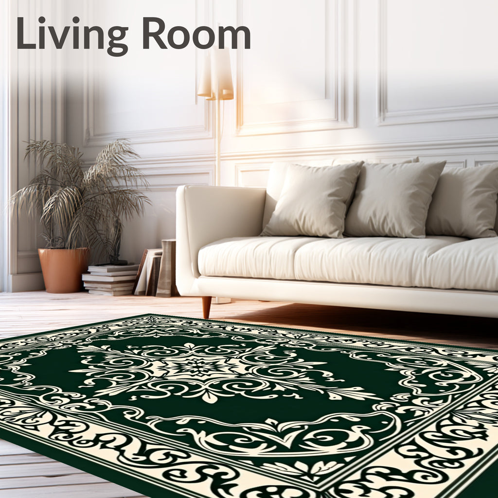 Ornate Vintage Floral Scroll Pattern Rug