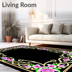 Pink Rose Swirl Floral Border Design Rug