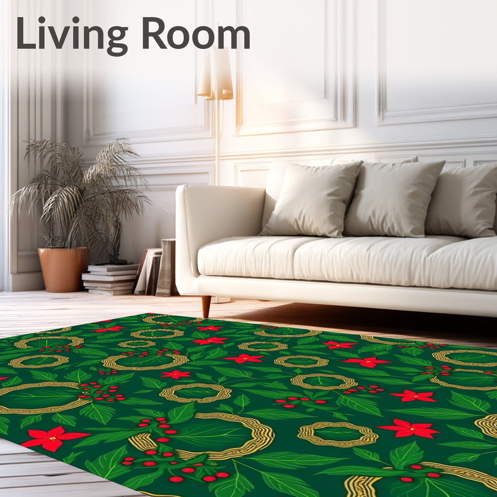 Festive Holly Berry Leaf Pattern Rug