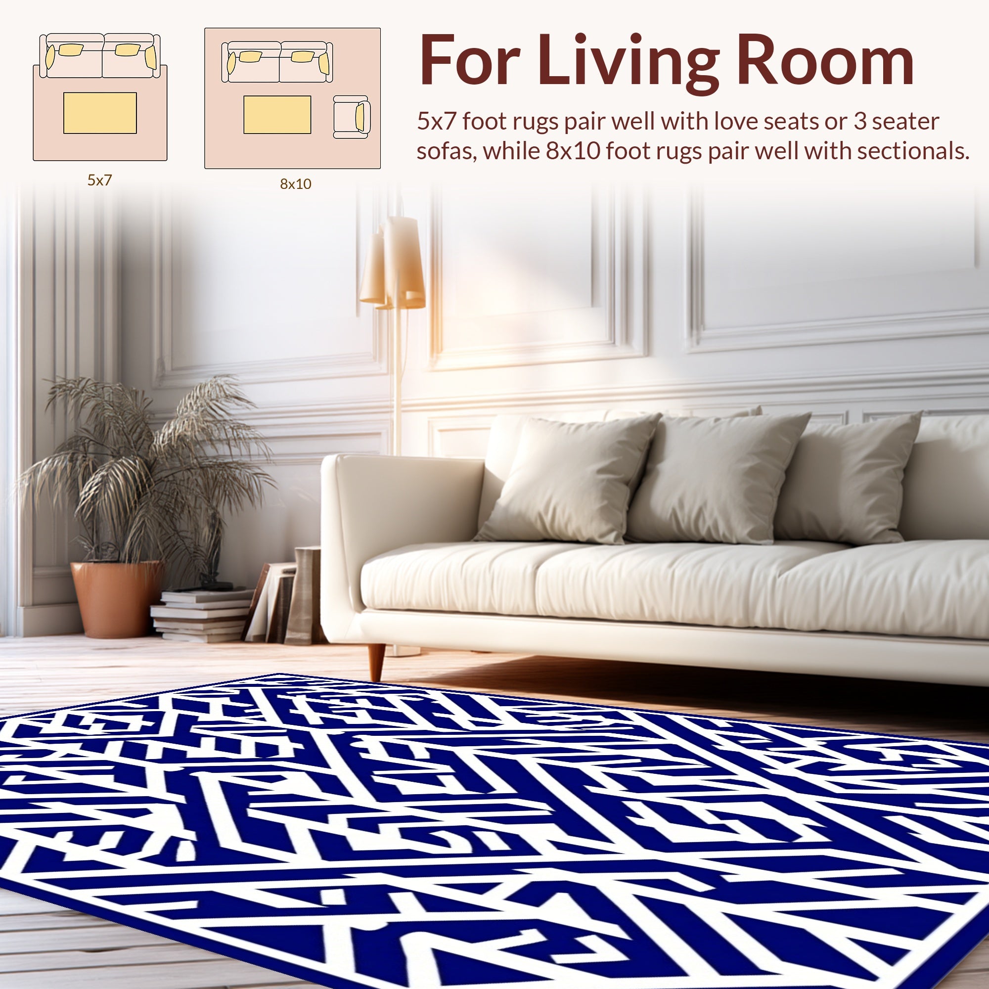 Deep Blue White Abstract Geometric Pattern Rug