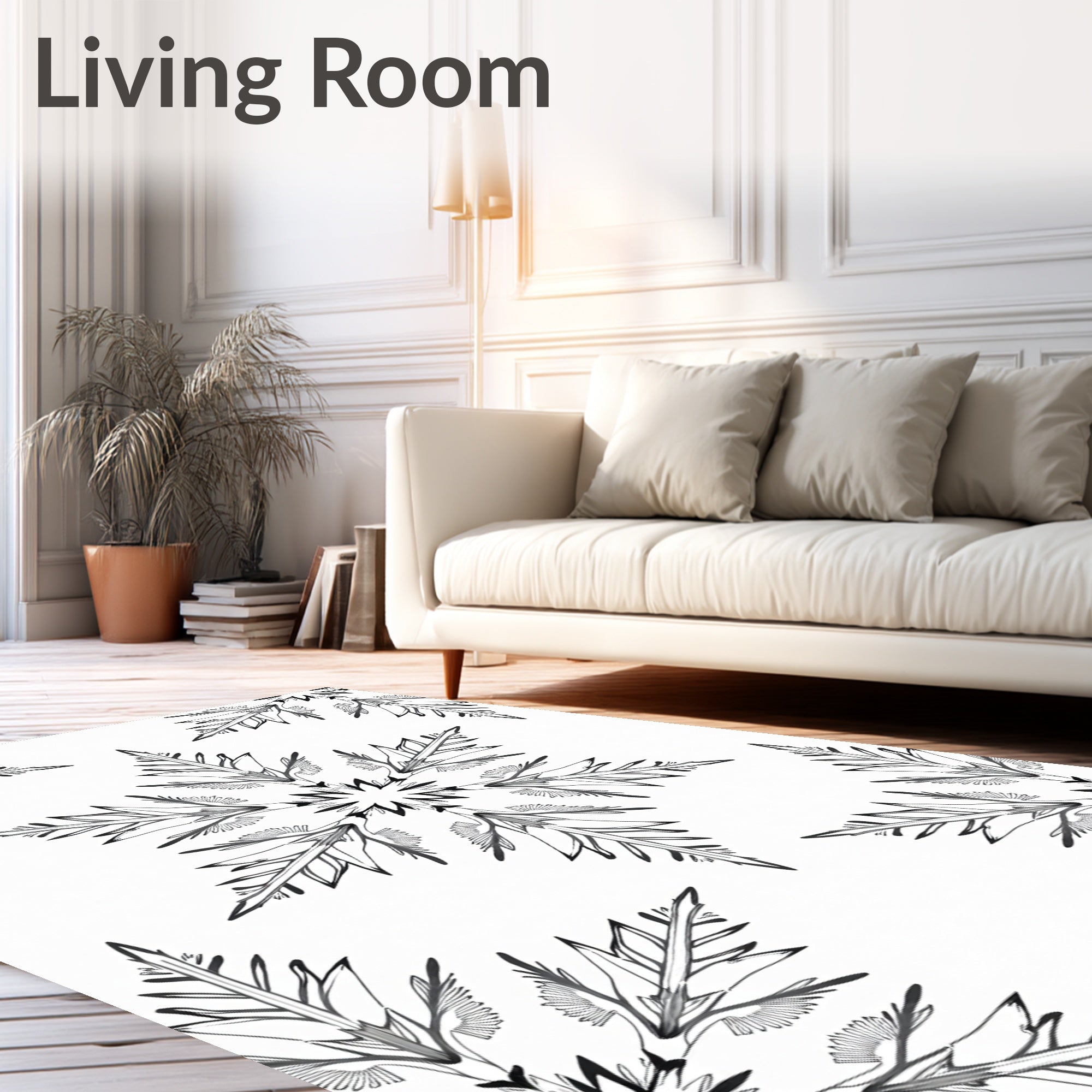 Monochromatic Floral Mandala Pattern Rug