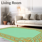 Ornate Gold Mint Scroll Border Rug