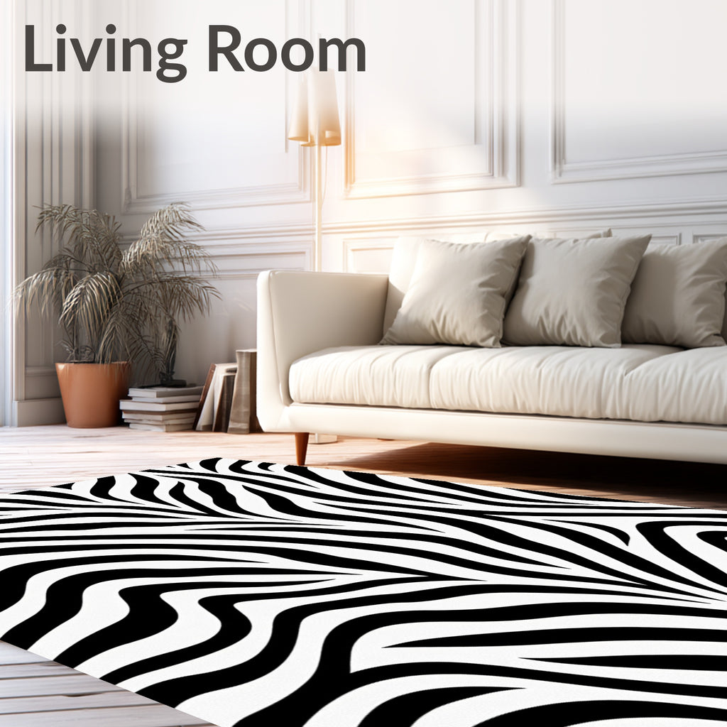 Black White Striped Pattern Rug