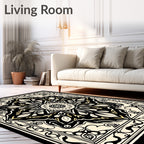 Ornate Black And Cream Floral Rug