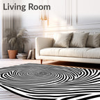 Black White Optical Illusion Swirl Rug