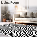 Black White Abstract Wavy Lines Rug