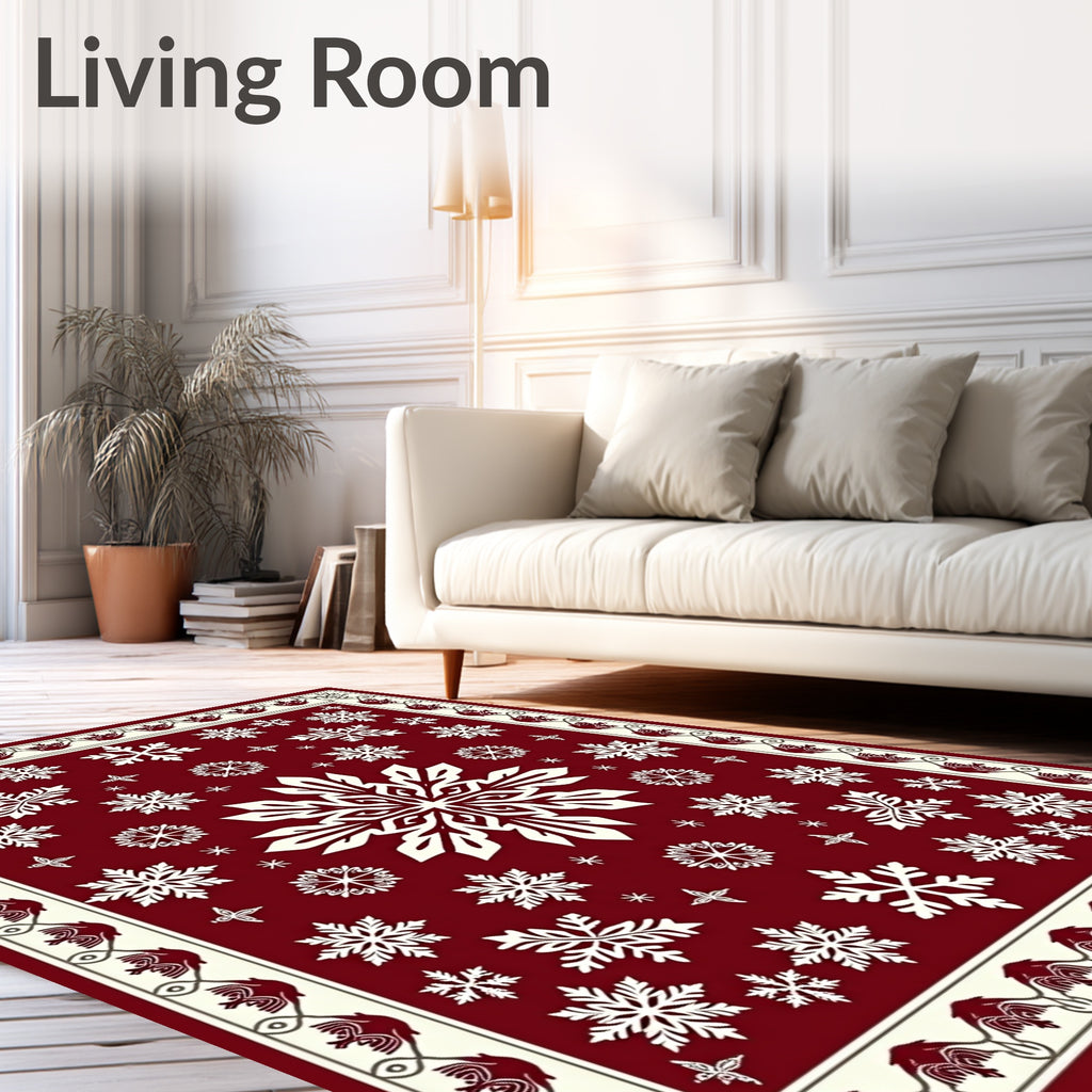 Festive Snowflake Pattern Red Area Rug