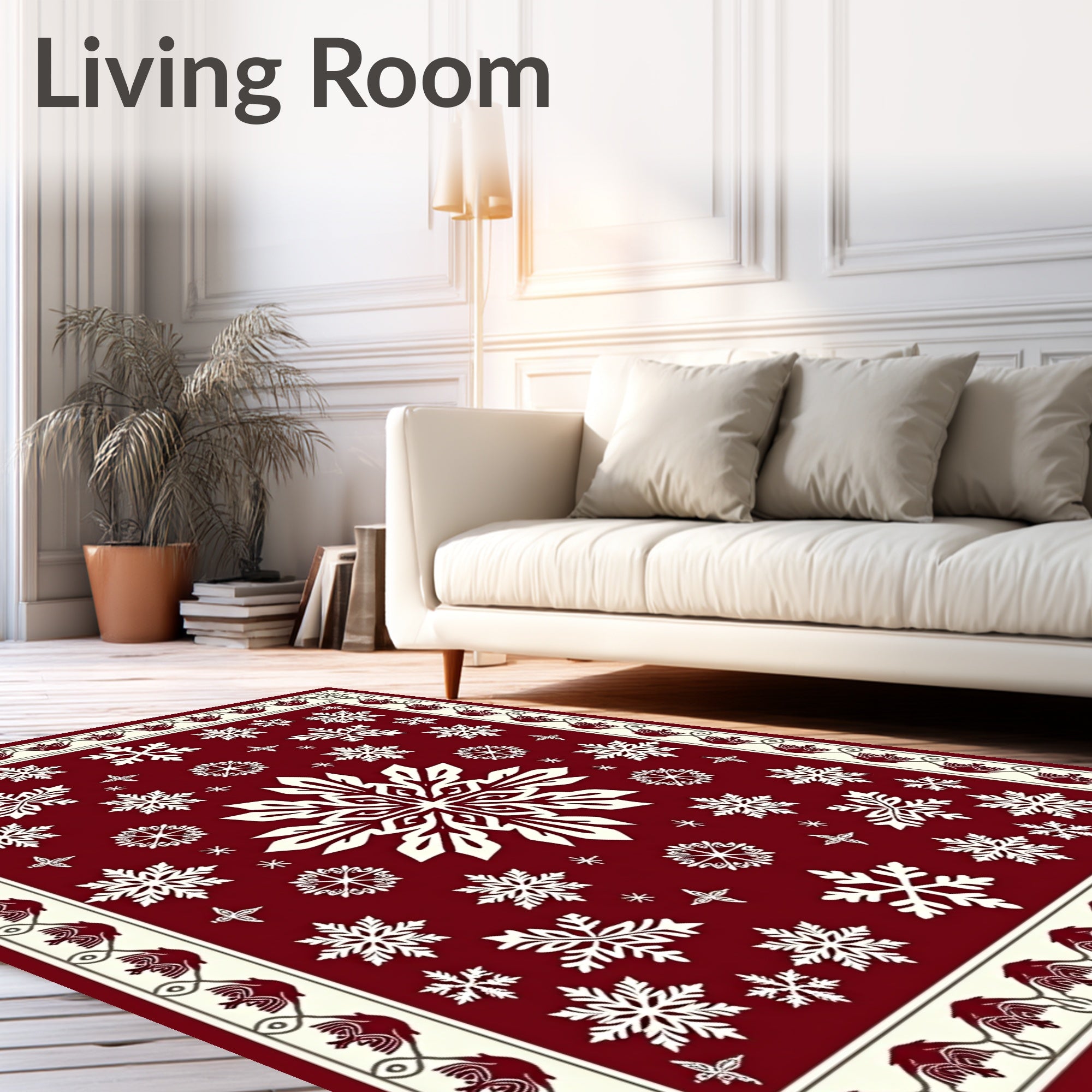 Festive Snowflake Pattern Red Area Rug