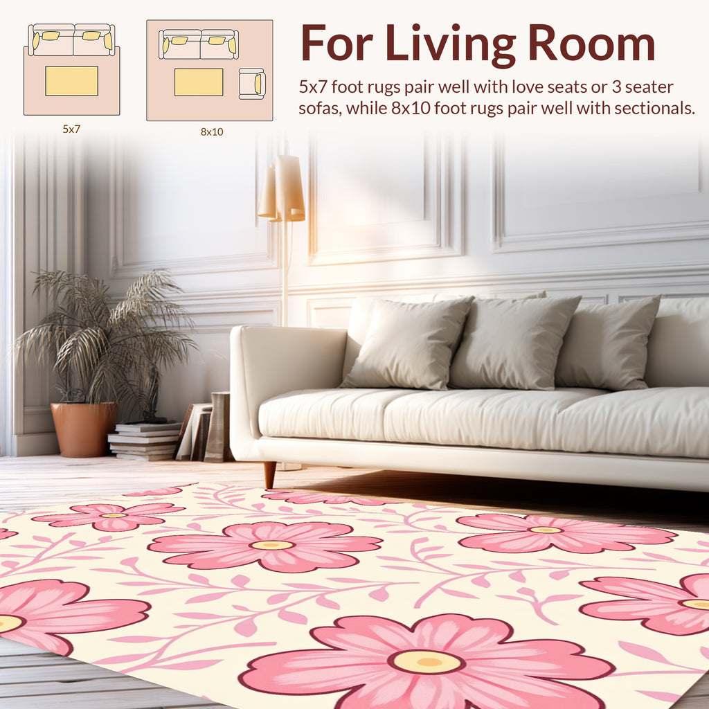 Sweet Pink Petal Vine Pattern Rug