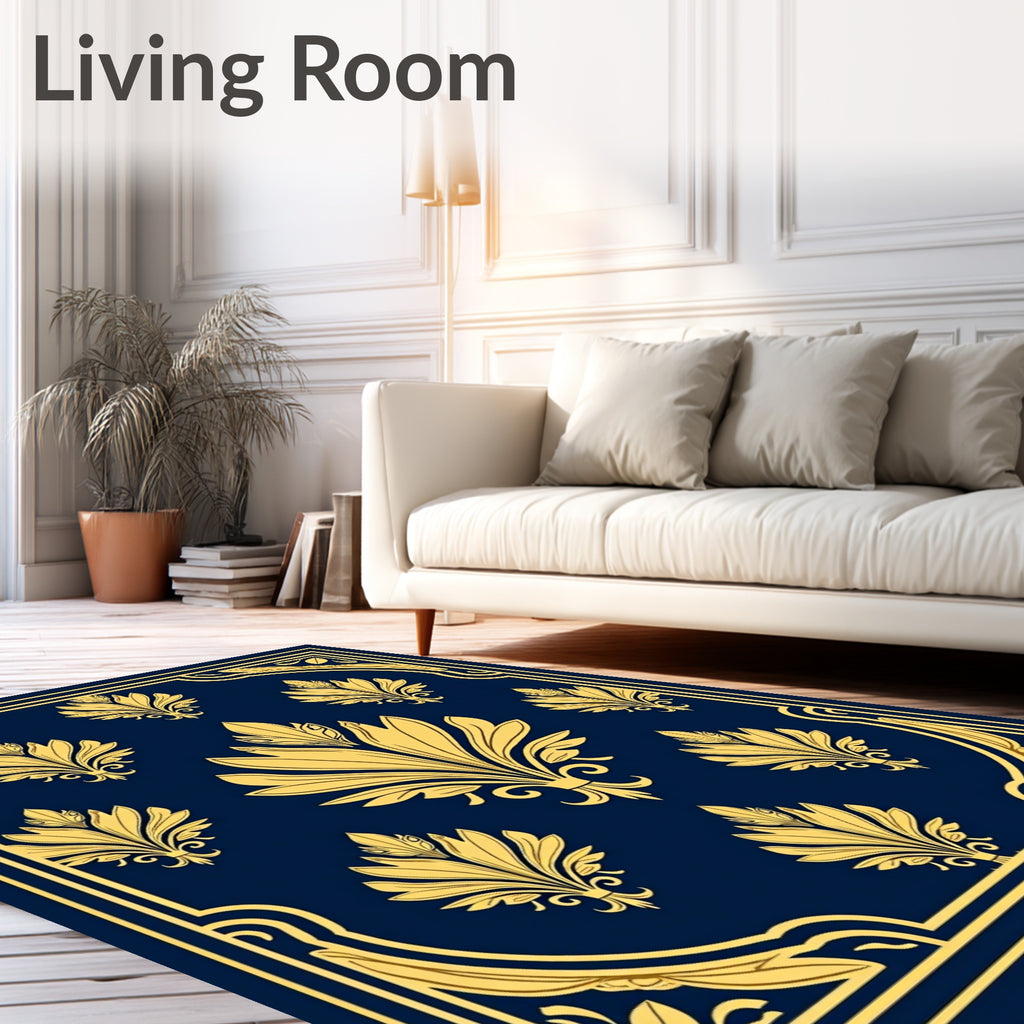 Golden Floral Filigree Indigo Design Rug