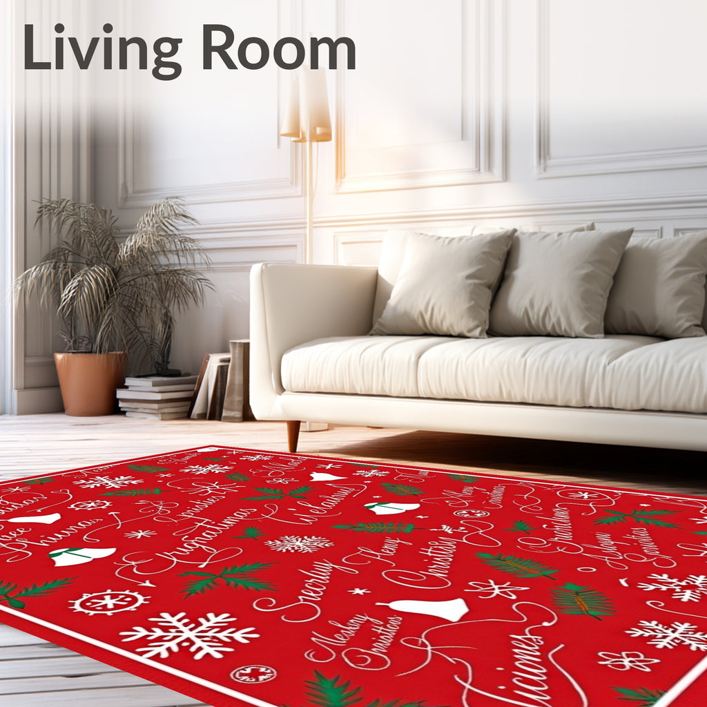 Christmas Script Red Pattern Rug