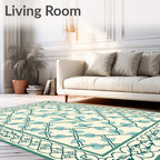 Cream Teal Vine Intertwined Lattice Rug