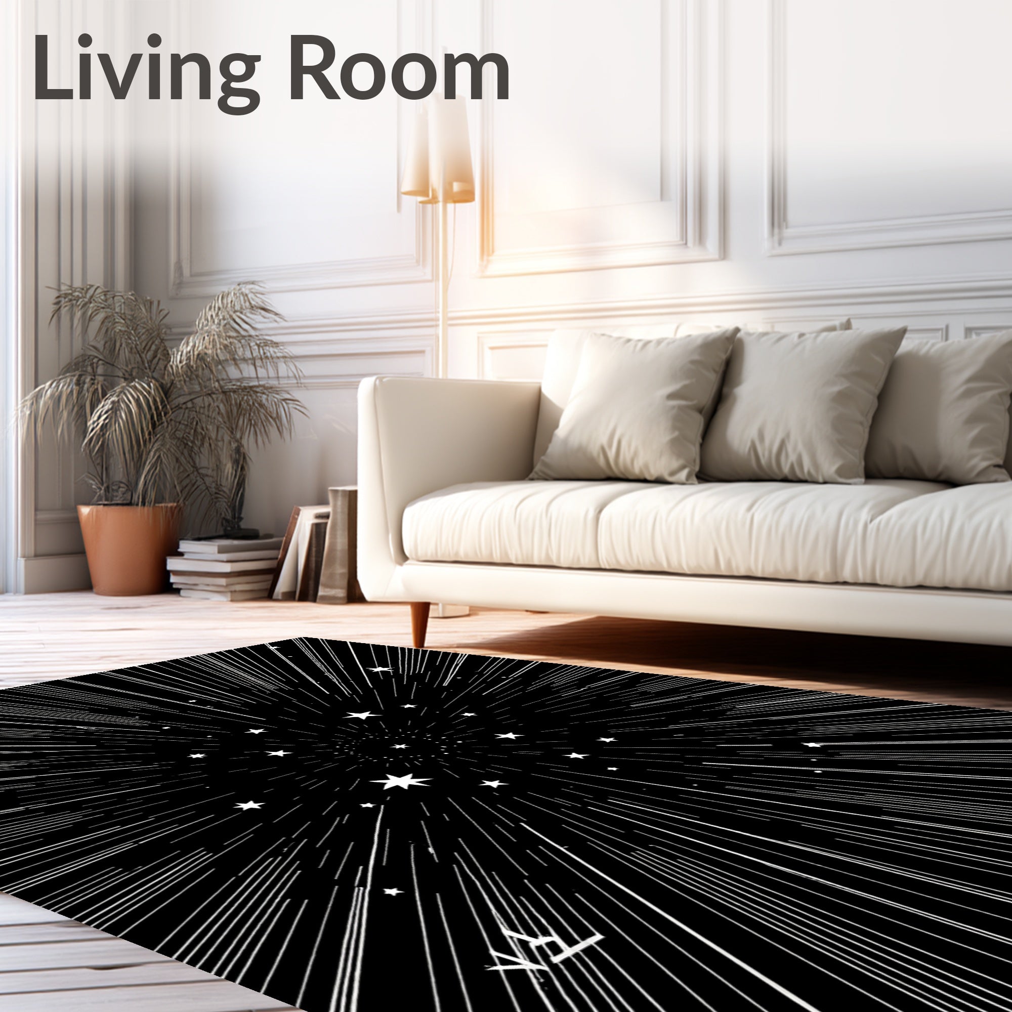 Cosmic Starburst Tunnel With White Stars Rug