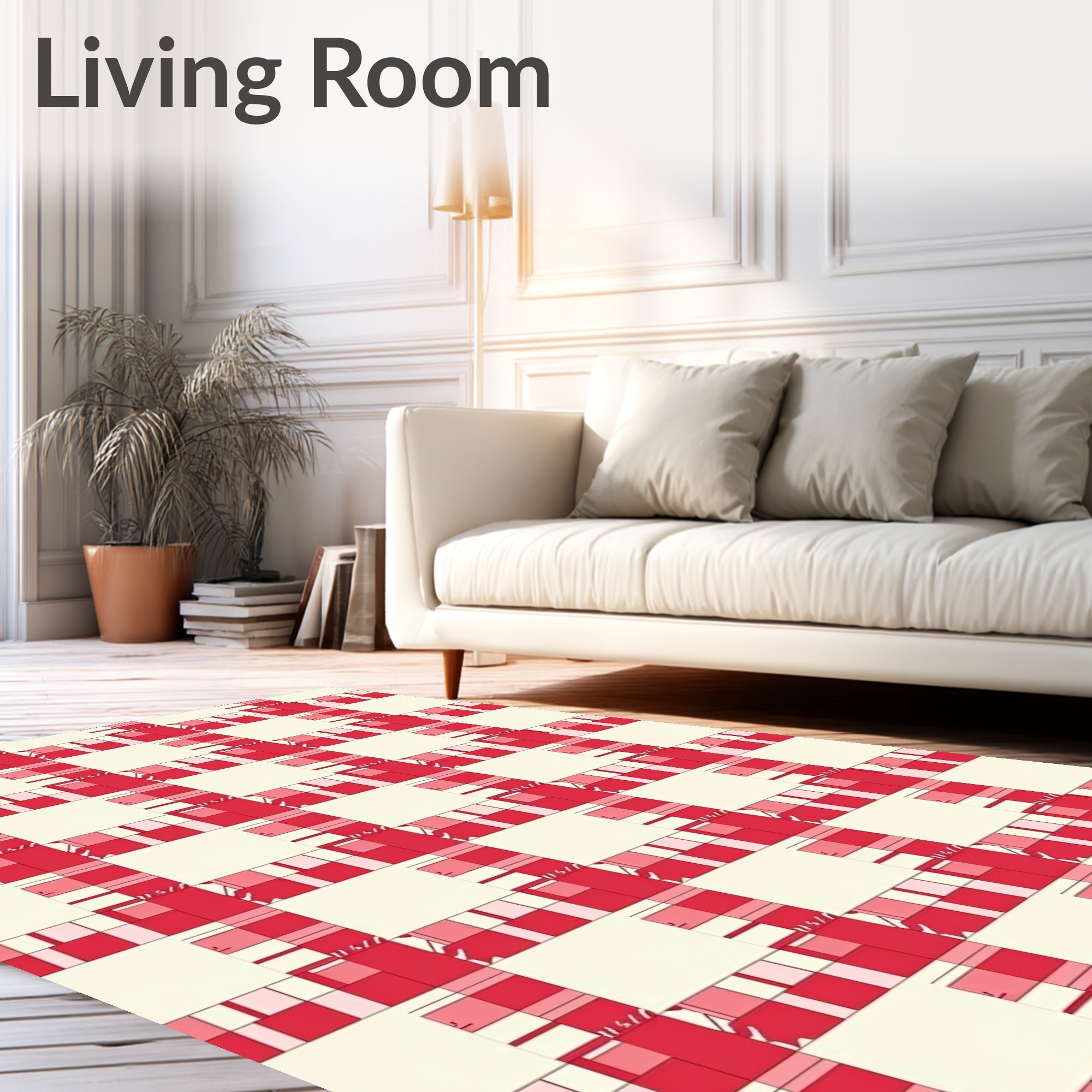 Classic Red And Cream Plaid Design Rug