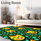 Whimsical Yellow Cat Floral Print Rug