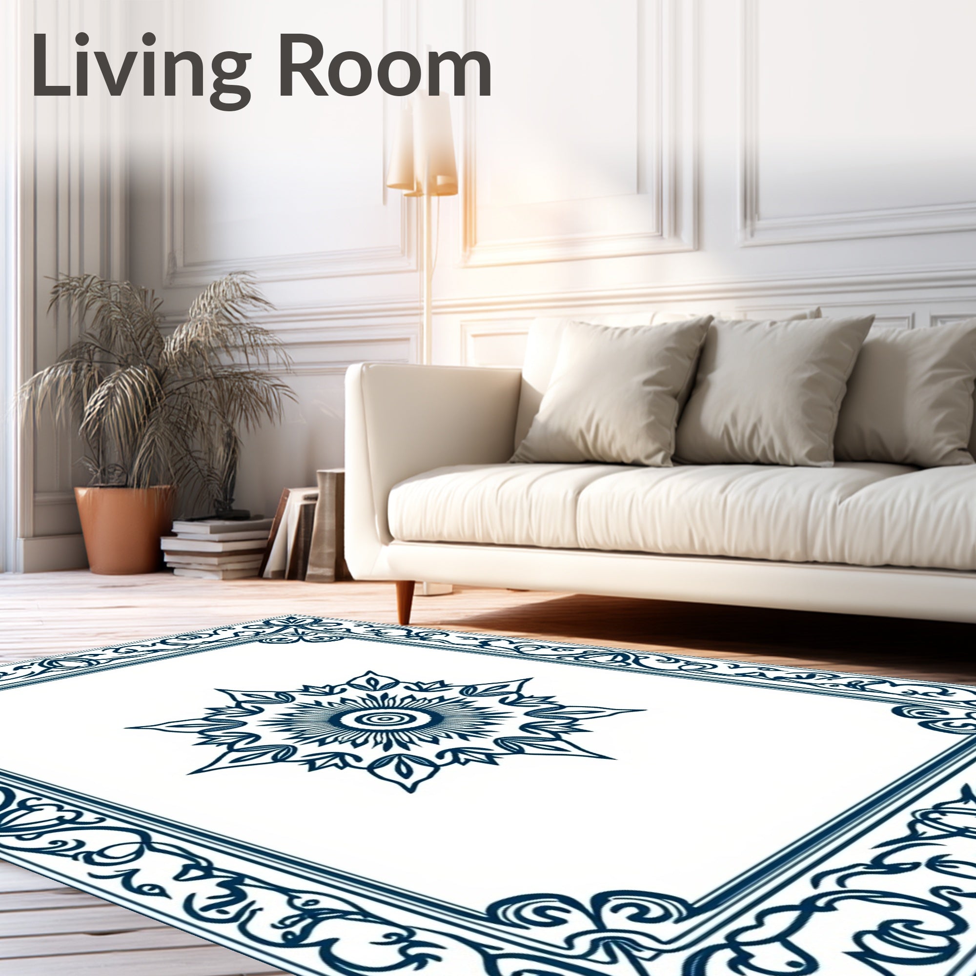 Intricate Floral Mandala Border Design Rug