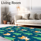 Cute Orange Cats Green Trees Pattern Rug
