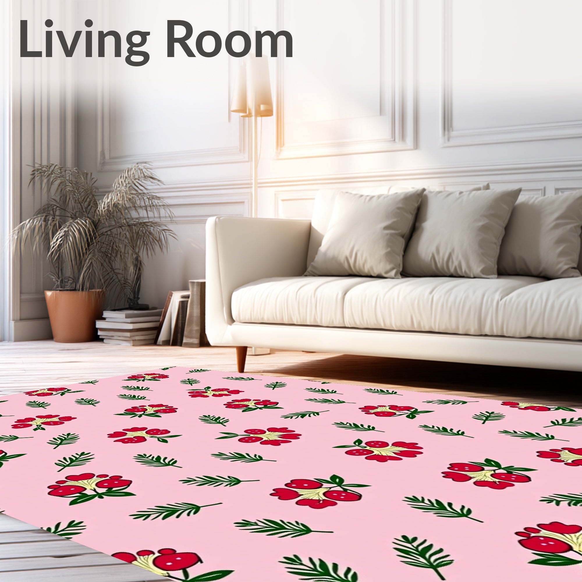 Pink Red Floral Botanical Scatter Rug