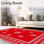 Red Snowflake Patterned Border Rug