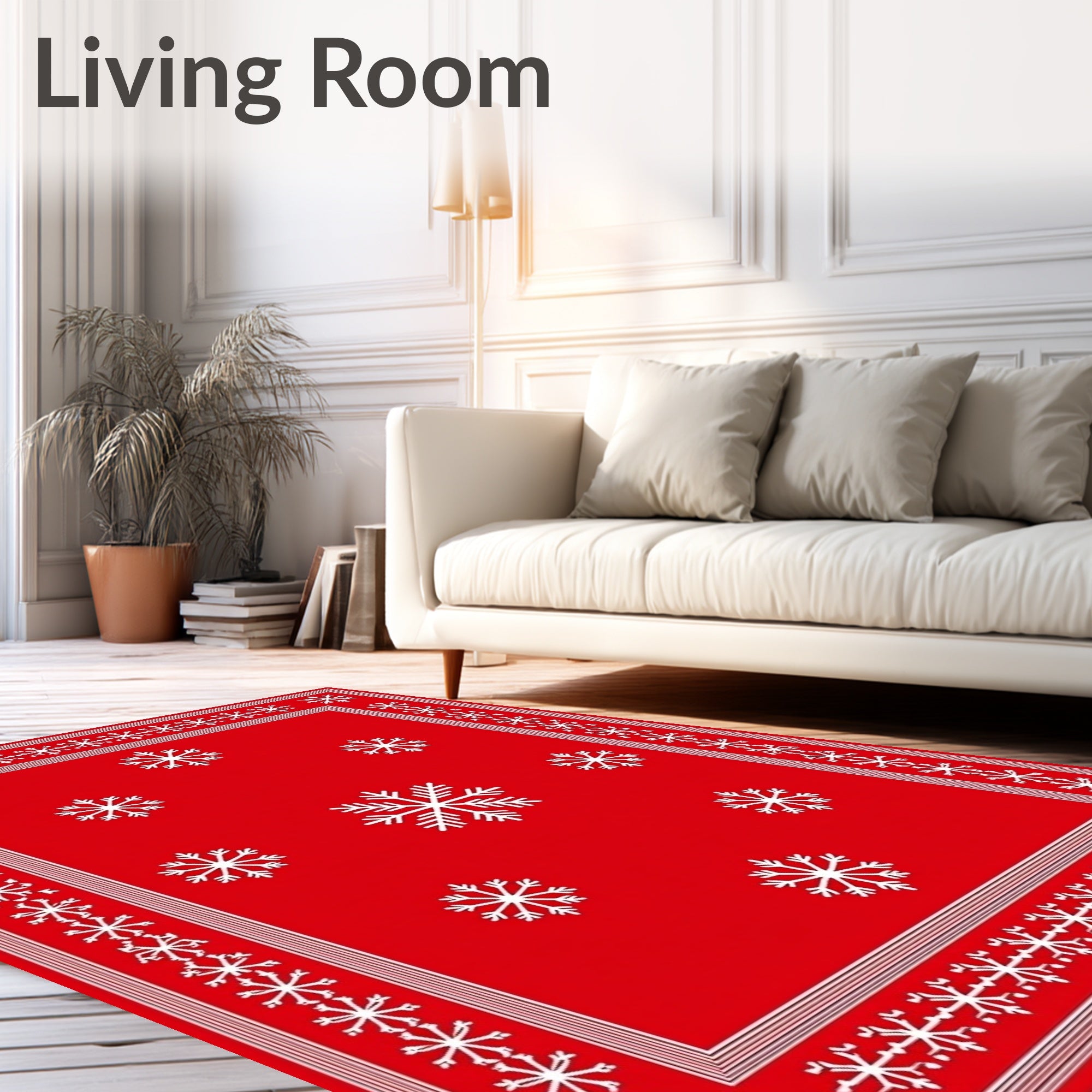 Red Snowflake Patterned Border Rug