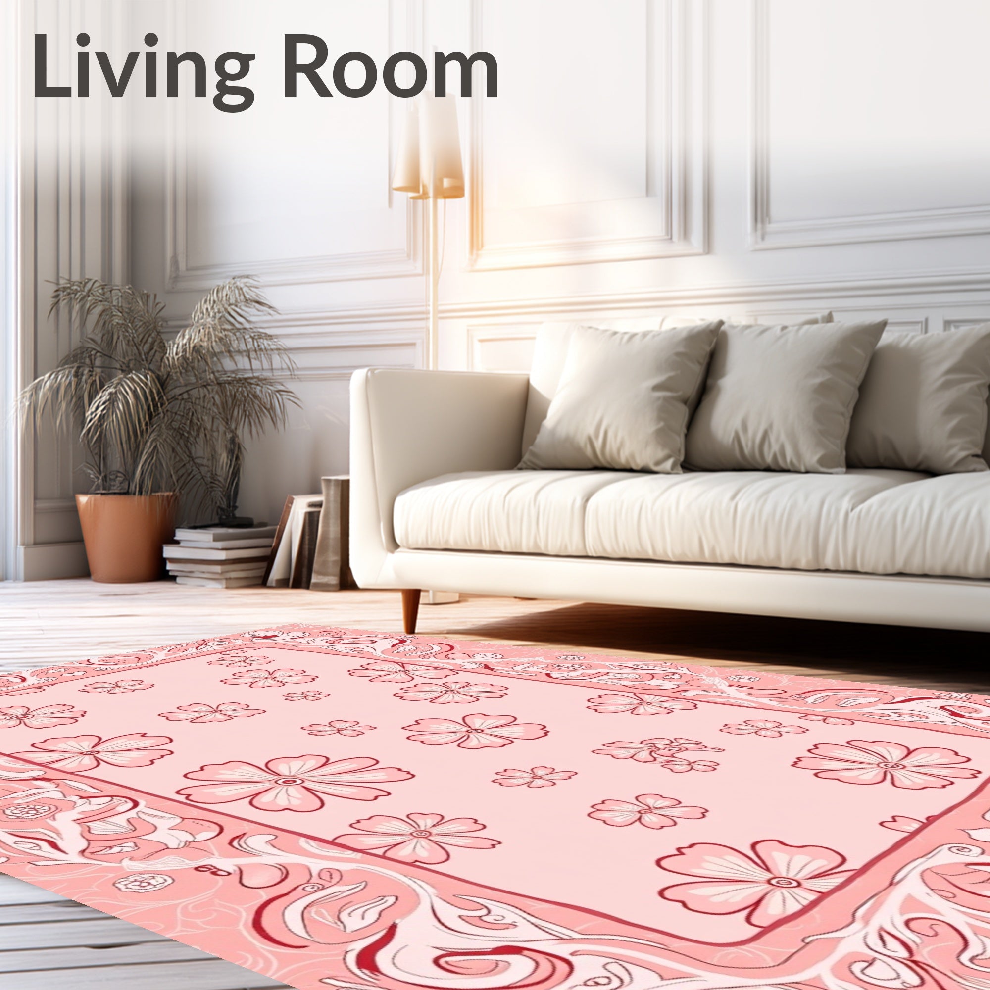 Pink Floral Lace Border Rug