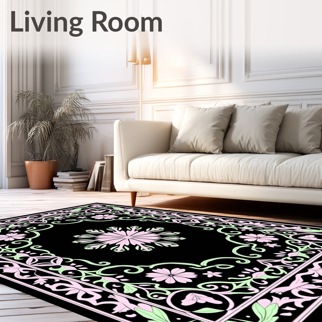 Floral Border With Central Medallion Design Rug