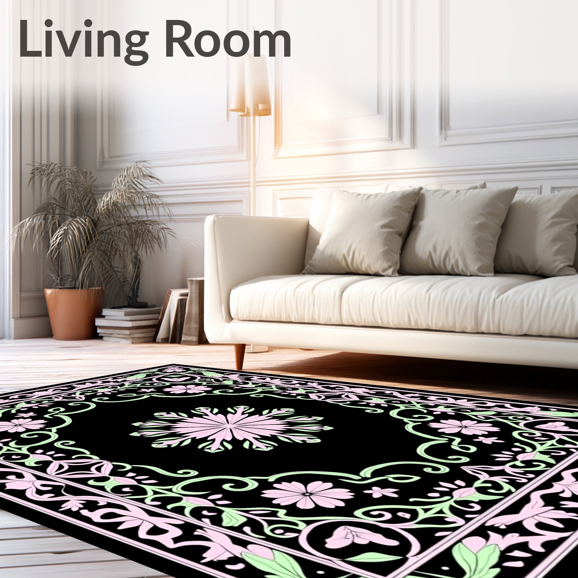 Floral Border With Central Medallion Design Rug