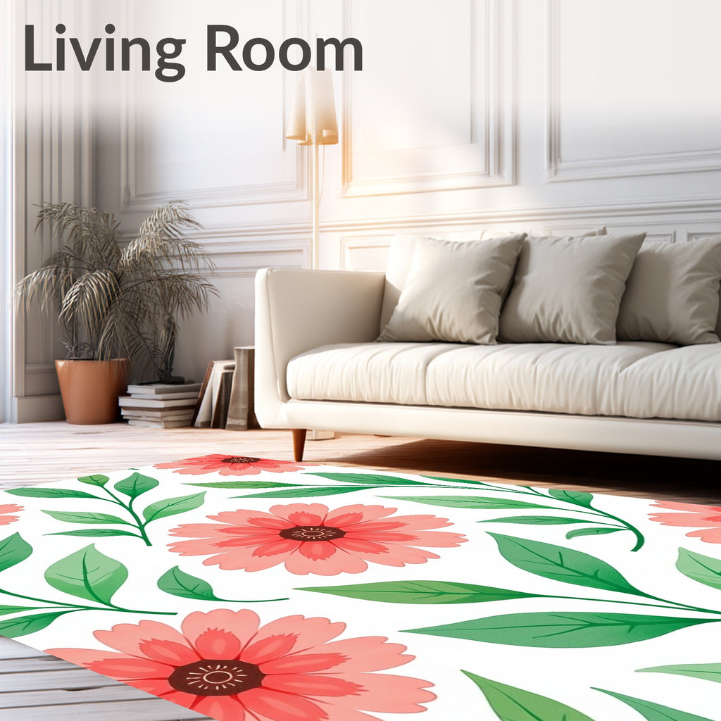 Coral Green Floral Nature Pattern Rug