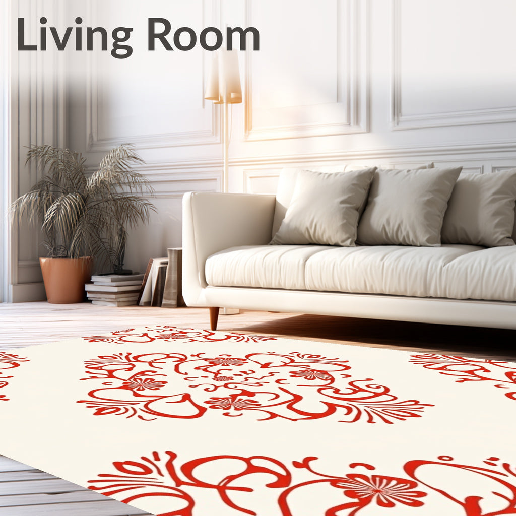 Classic Red Floral Scroll Pattern Rug