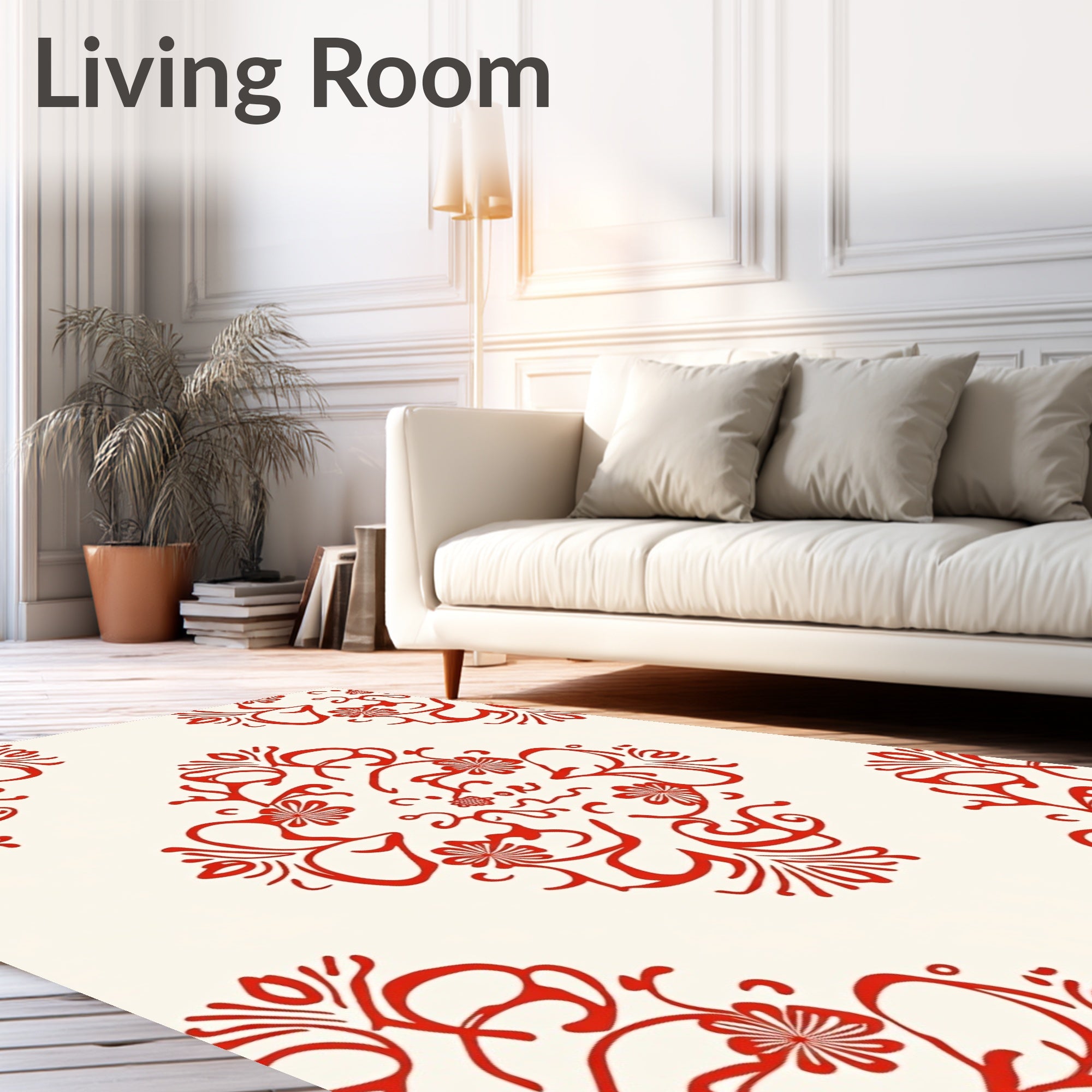 Classic Red Floral Scroll Pattern Rug