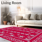 Classic Snowflake Patterned Red Rug