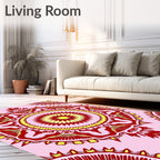 Red Yellow Sunburst Mandala Pattern Rug
