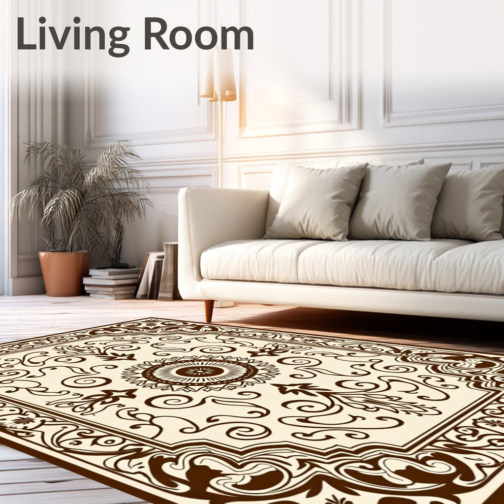Rich Brown Scrolled Floral Pattern Rug