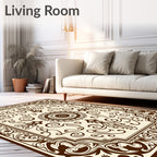 Rich Brown Scrolled Floral Pattern Rug