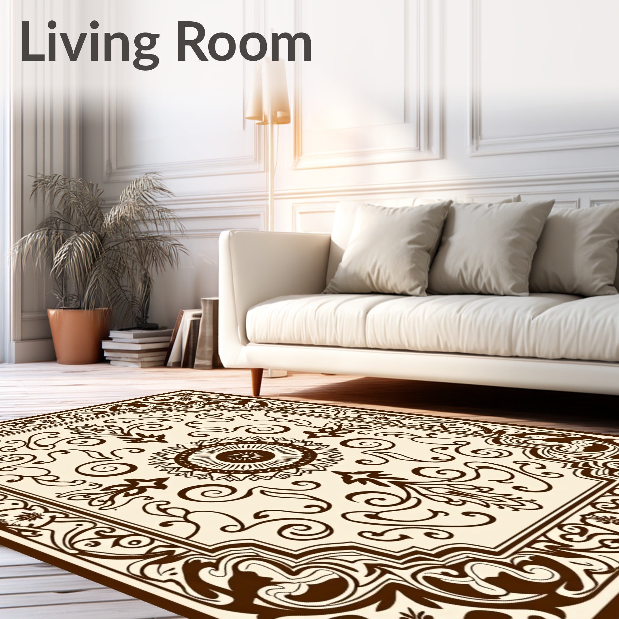Rich Brown Scrolled Floral Pattern Rug