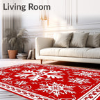 Red White Snowflake Festivity Pattern Rug