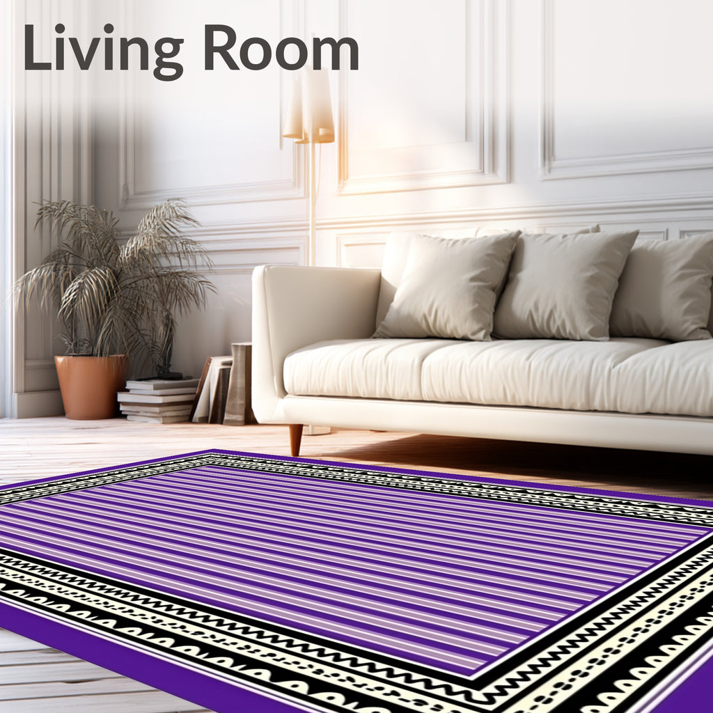 Purple Striped With Bold Border Design Rug
