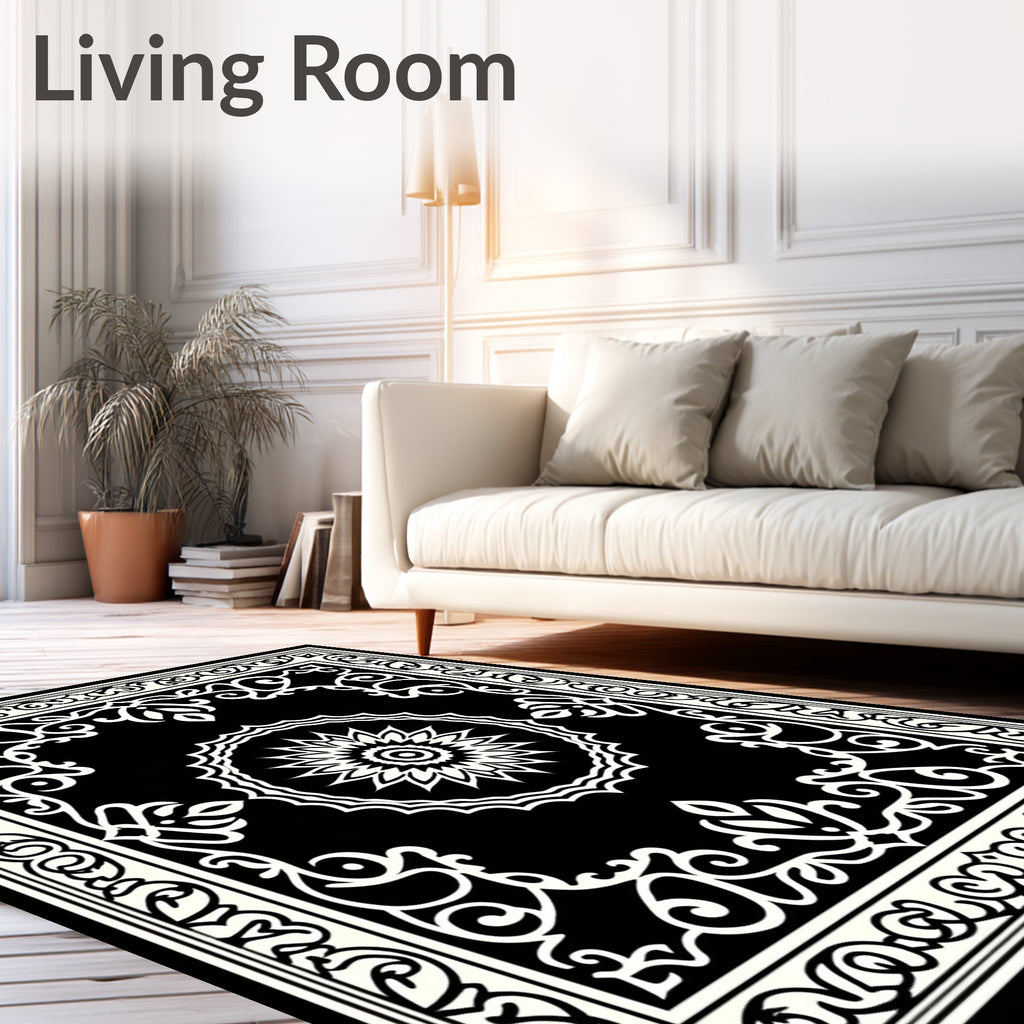 Intricate Floral Scrollwork Mandala Rug