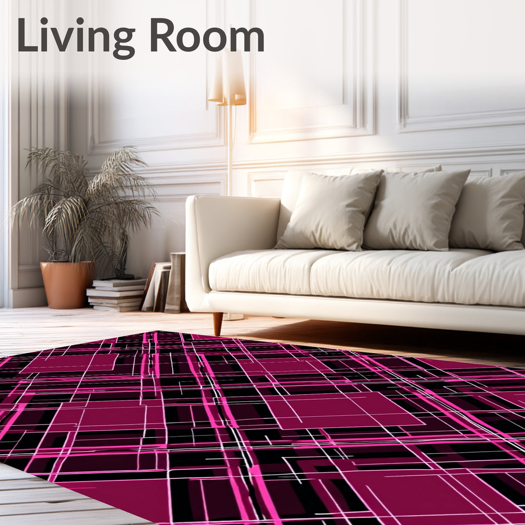 Geometric Pink Black Line Art Pattern Rug