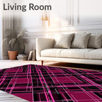 Geometric Pink Black Line Art Pattern Rug