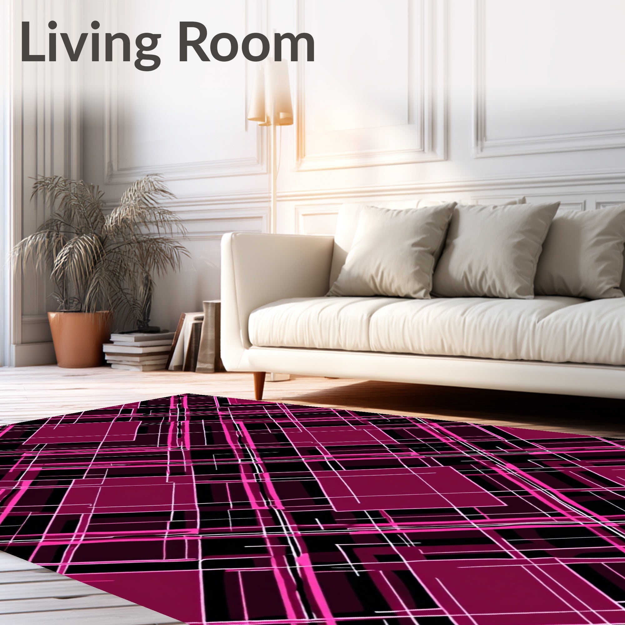 Geometric Pink Black Line Art Pattern Rug