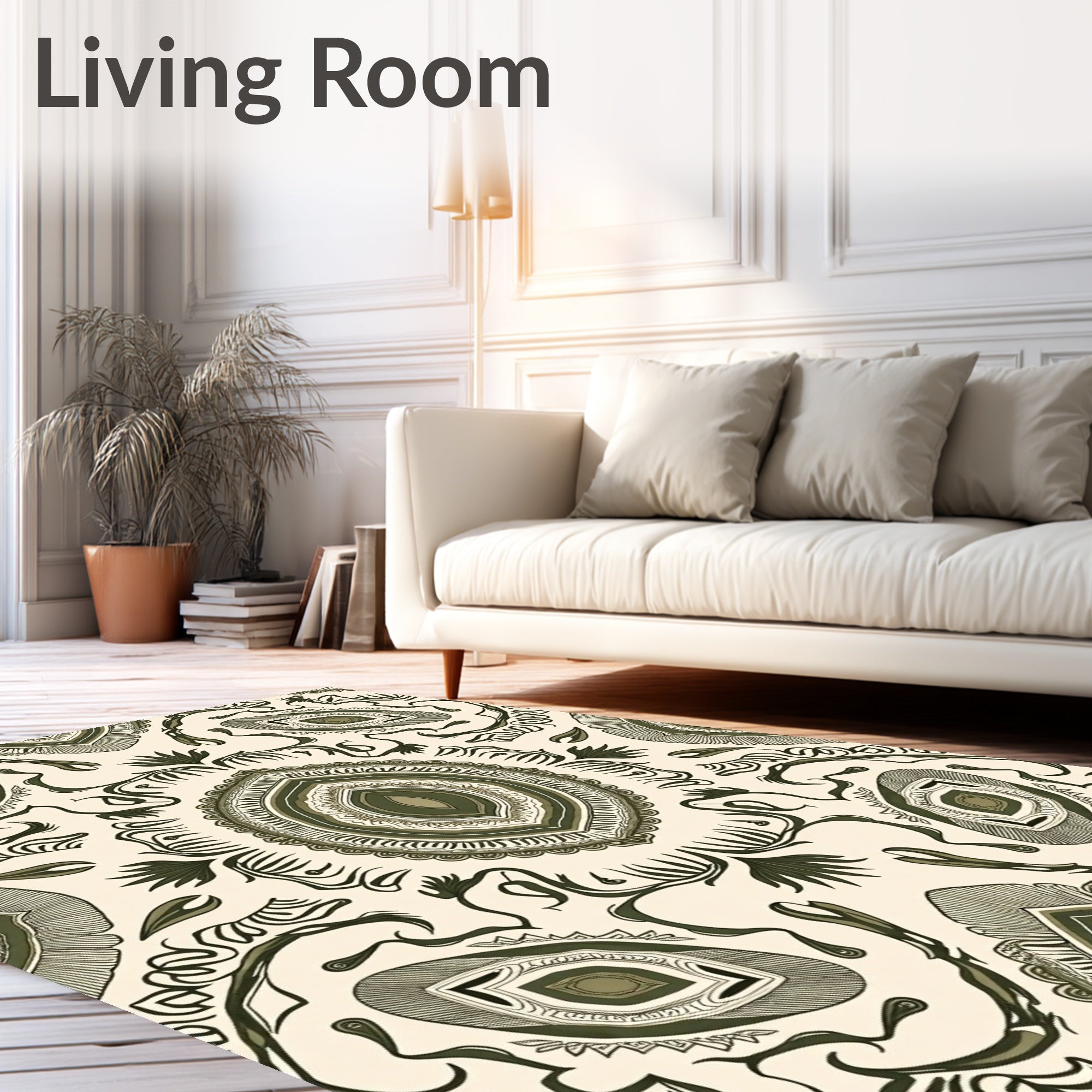 Olive Green Intricate Mandala Pattern Rug