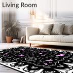 Whimsical Pink Butterfly Botanical Pattern Rug