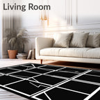 Monochrome Linear Abstract Grid Design Rug