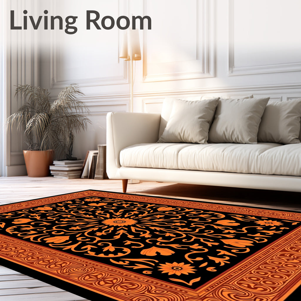 Orange Floral Medallion Border Rug