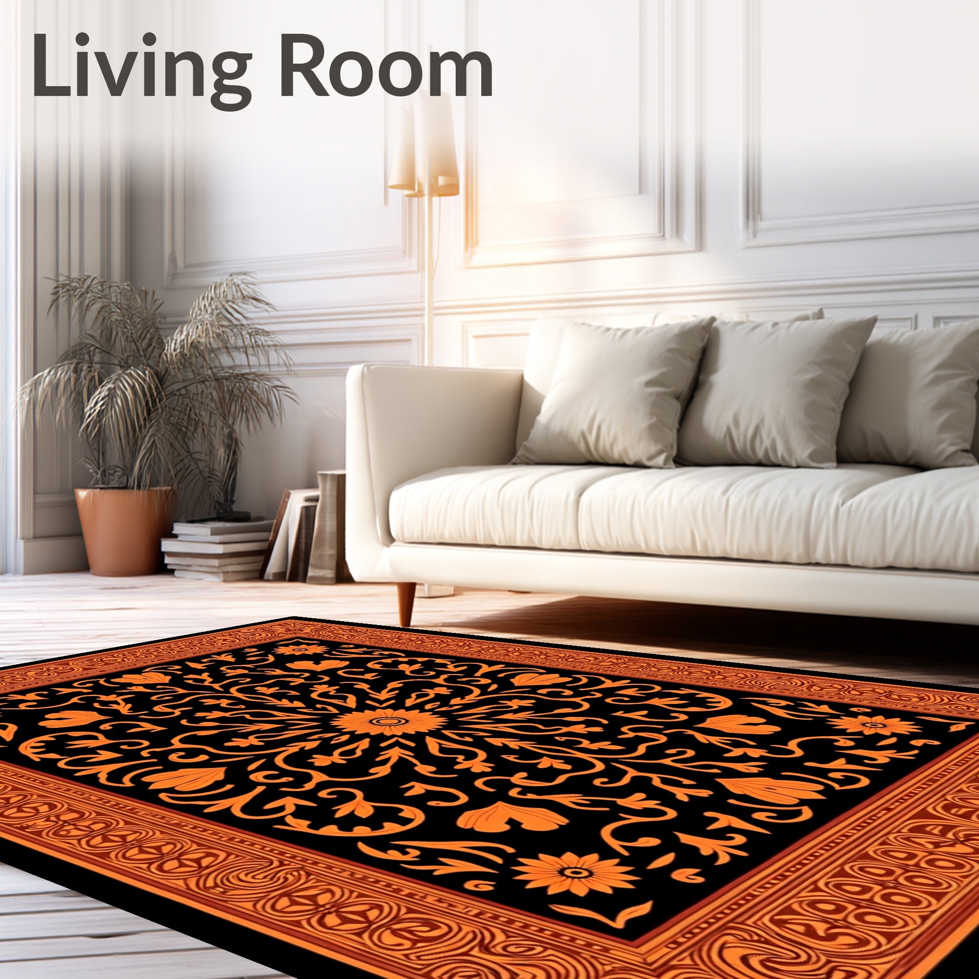 Orange Floral Medallion Border Rug