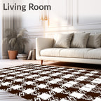 Brown White Checkered Pattern Rug
