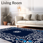 Ornate Blue White Floral Scrollwork Rug