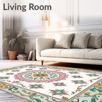 Pastel Floral Medallion Diamond Pattern Rug