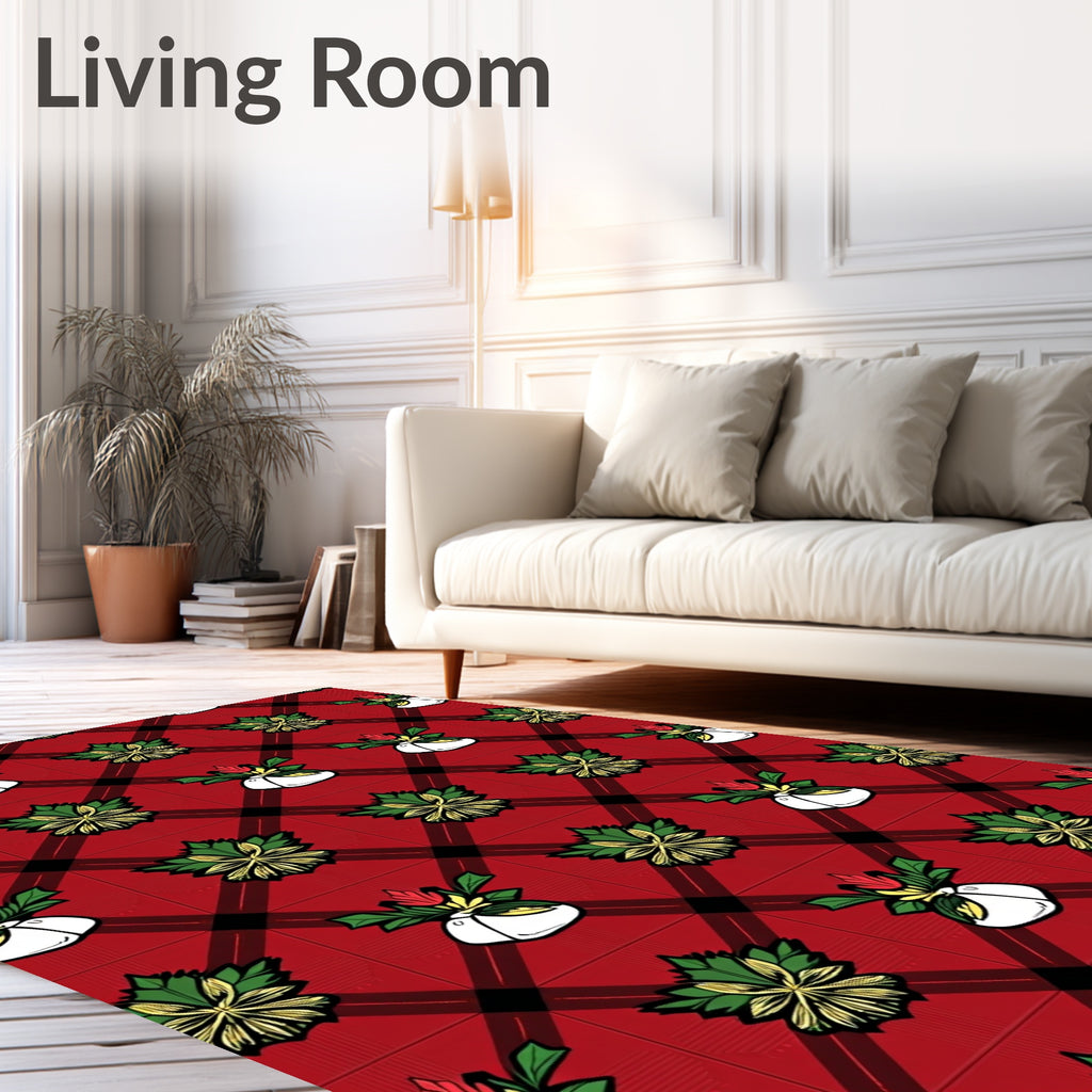 Red Plaid Festive Floral Design Rug
